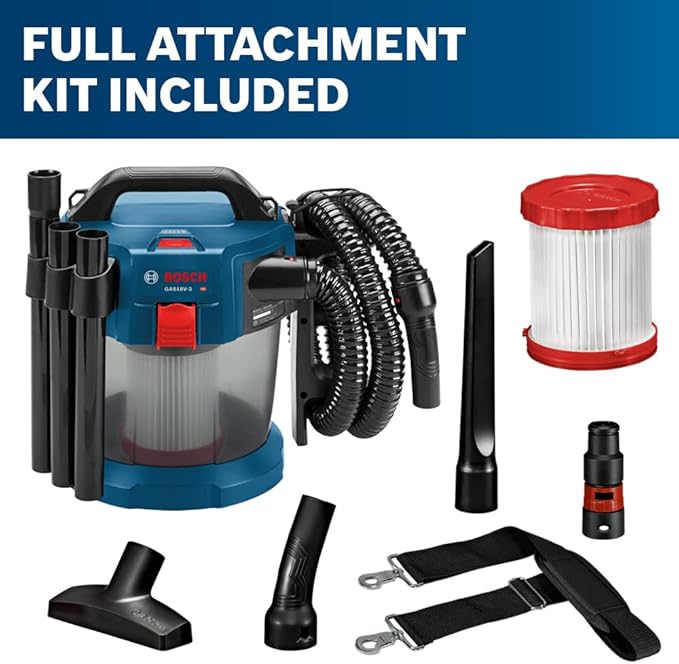 BOSCH GAS18V-3N 18V Cordless Wet Dry Vacuum, 2.6 Gallon Portable Shop Vac & Dust Extractor with HEPA Filter (Bare Tool)