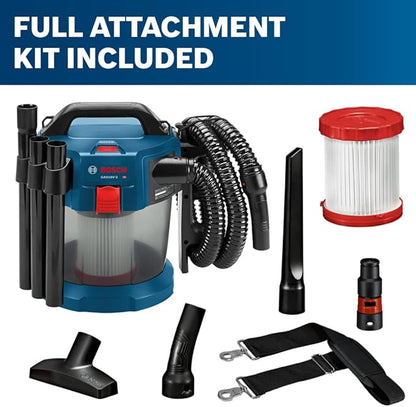 BOSCH GAS18V-3N 18V Cordless Wet Dry Vacuum, 2.6 Gallon Portable Shop Vac & Dust Extractor with HEPA Filter (Bare Tool)