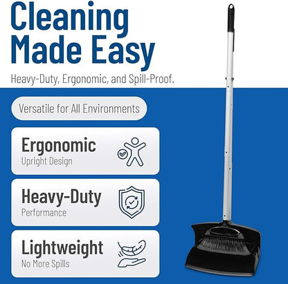 Carlisle FoodService Products Broom with Dustpan Combo Set – DuraPan, Adjustable Broom and Dustpan Set, Lightweight Metal and Plastic Design, 36", 4 Pack, Black