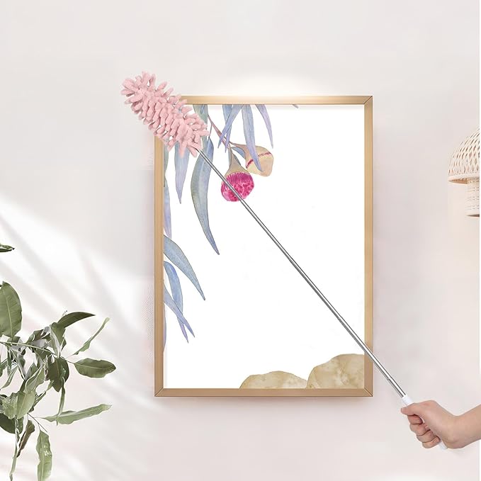 Extendable Dusting Wand with Extendable Pole and Bendable Head, 27-76cm/10.6-30'' Washable Furniture Duster Retractable Duster with Handle for Home Cleaning