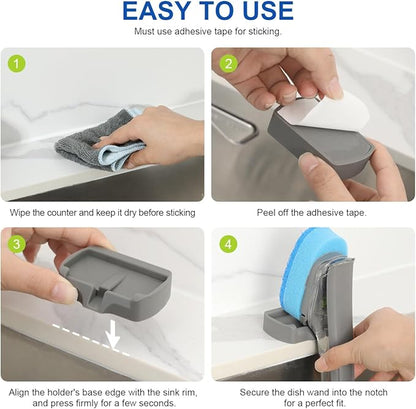 LANMU Dish Wand Holder Compatible with Scotch-Brite Dishwand, Silicone Dish Brush Holder with Drain Spout for Kitchen Sink Counter, Sponge Wand Organizer, Keep Upright from Leaking Soap