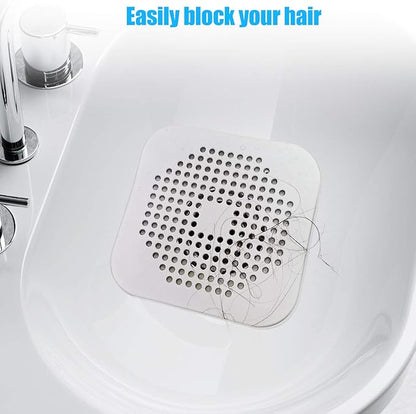 Square Drain Cover for Shower 5.7-inch TPR Drain Hair Catcher Flat Silicone Plug for Bathroom and Kitchen Filter Shower Drain Protection Flat Strainer Stopper with Suction Cups 2 Pack (White)