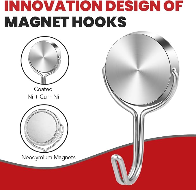 Buelkmag Magnetic Hooks 30LBS 2026 Cruise Ship Essentials Heavy Duty Magnet Hook for Cruise Cabins Strong Swivel Magnets with Hook for Hanging Refrigerator Classroom Home Kitchen Grill 8 Pack-Silver