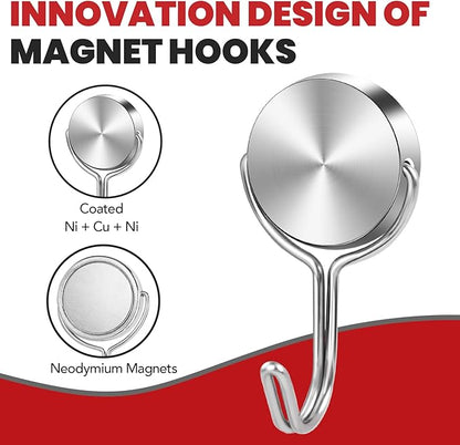 Buelkmag Magnetic Hooks 30LBS 2026 Cruise Ship Essentials Heavy Duty Magnet Hook for Cruise Cabins Strong Swivel Magnets with Hook for Hanging Refrigerator Classroom Home Kitchen Grill 8 Pack-Silver