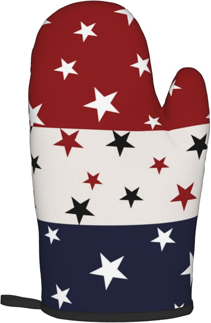 Red White and Blue Oven Mitts and Pot Holders Sets Patriotic American Flag StripedKitchen Mitts 4th of July Hot Pads for Cooking BBQ Baking Grilling