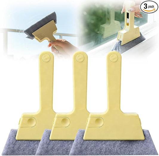 Kafia Magic Window Track Cleaner, Window Groove Cleaning Brush Tools Set, Hand-held Window Track Cleaner Brushes Tools Set for Window lides Gaps Tile Lines Shutter Car Vents (Yellw 3PCS)