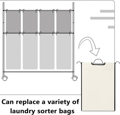 Bonuci 4 Pcs Laundry Sorter Replacement Bags Hamper Cart Removable Replacement Laundry Storage Organizer Bag Hamper Liner, No Hooks 14.76 x 8.66 x 21.65 Inch (Beige)