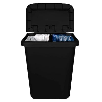 Oversized Dual-Compartment Trash Can - 20.4 Gal Plastic Kitchen/Garage Bin (Black)