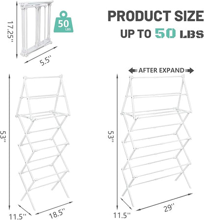 ZOES HOMEWARE 4 Tier Clothes Drying Rack Foldable | Foldable Clothing Drying Rack | Laundry Drying Rack Collapsible for Laundry Room, Dorm, Expandable Sturdy Metal Design | White 29"L x 11.5"W x 53"H