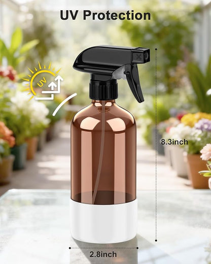 Bontip Amber Glass Spray Bottle with Silicone Sleeve Protection, 16 oz Refillable Spray Bottles for Cleaning Solutions, Plants, Aromatherapy, Facial Hydration (1, White, 16 oz)