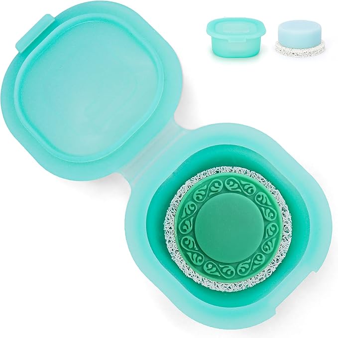 AIDIMMING Shampoo Bar Holder,Travel Soap Case is Perfect for Holding Round Soap, Silicone Soap Bar Container with Drainage Pad, Bar Soap Box with Lid (Green)