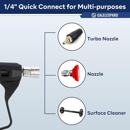 Short Pressure Washer Gun with 1/4" Quick Connector, 4350 PSI High Pressure Washer Gun with 5 Spray Nozzle Tips, 3/8'' Male Plug and M22-14/15mm Fittings, Power Washer Gun Compatible with Foam Cannon