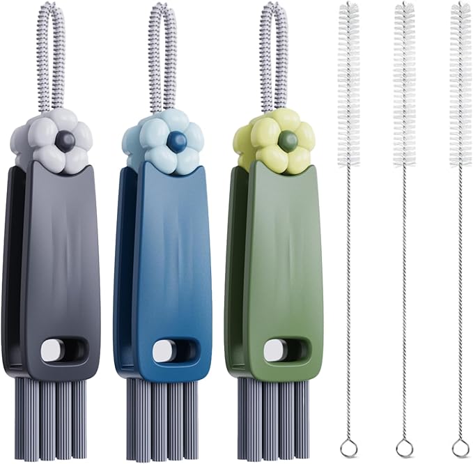 6 Pack Cup Lid Cleaning Brush Set with 3 Straws, Multifunctional Bottle Brush, Cup Lid Gap Cleaner, Durable Bristle Crevice Cleaning Brush,Flat End Brushes