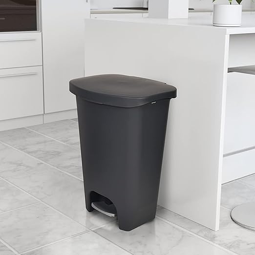 Glad 13 Gallon Trash Can with Clorox Odor Protection, 2 Pack | Plastic Kitchen Waste Bin | Hands Free with Step On Foot Pedal and Garbage Bag Rings, Charcoal