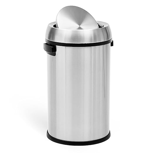 Garvee 65 L/17 gal Swing Top Trash Can, Fingerprint-Proof Stainless Steel Garbage Can, Heavy Duty Commercial Round Trash Bin with Swing Lid for Kitchen, Outdoor, Home, Office, Silver