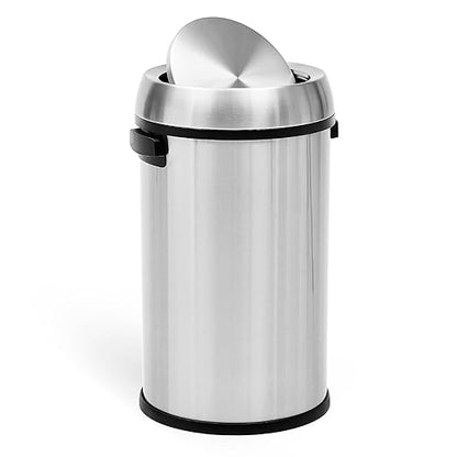 Garvee 65 L/17 gal Swing Top Trash Can, Fingerprint-Proof Stainless Steel Garbage Can, Heavy Duty Commercial Round Trash Bin with Swing Lid for Kitchen, Outdoor, Home, Office, Silver
