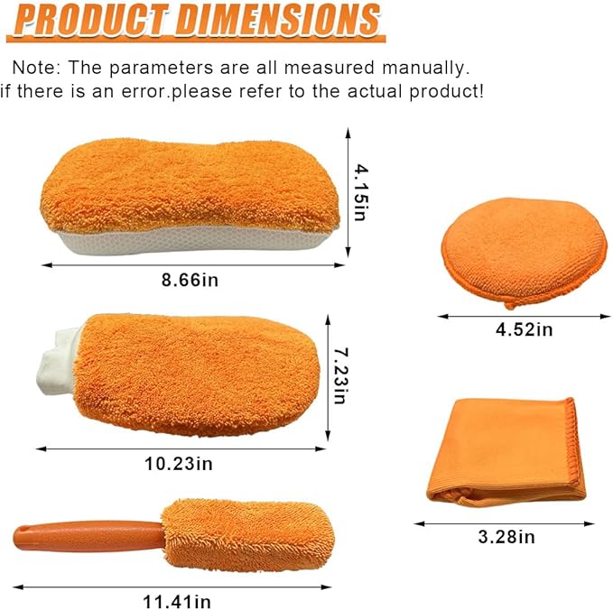 9PCS Car Cleaning Kit, No-Scratch Auto Detailing Tools Set with Wash Mitt, Large Sponge, Wheel Brush, Wax Applicator Pads and Microfiber Towels for Car Interior and Exterior Care (Orange)
