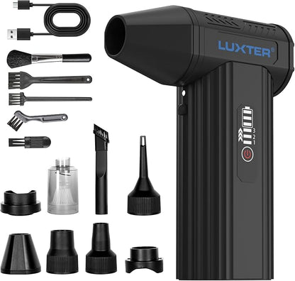 LUXTER Compressed Air Duster & Vacuum 2-in-1, 130000RPM Electric Air Duster Rechargeable, 3-Speed Settings Computer Duster with a Vacuum Accessory Kit for PC, Keyboard, Car Detailing, Outdoor