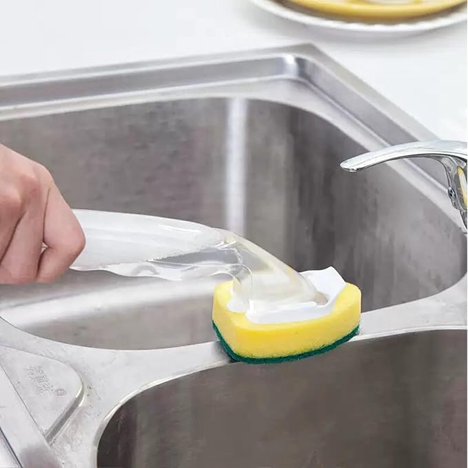 Heavy Duty Dish Wand Refills Kit – 6 Non-Scratch Sponge Heads with Handle, Soap Dispenser & Scrub Brush – Dishwasher Safe Cleaning Tool for Pots, Pans & Dishes
