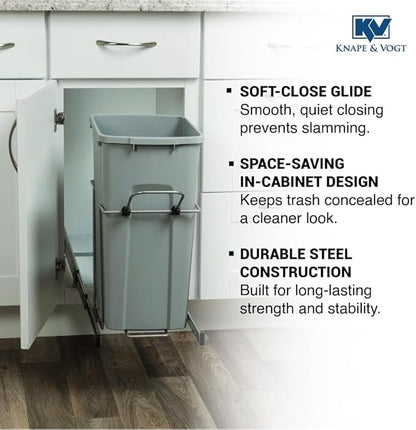 Knape & Vogt RS-PSW10-1-29-R-P in-Cabinet, 18.80 9.3 19-Inch Pull Out Trash Can, Platinum