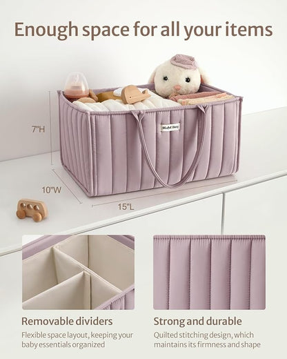 Blissful Diary Baby Diaper Caddy Organizer, Stylish Storage Basket for Newborn Essentials and Diaper Station, Gift for Baby Shower and Registry Must-Have, Mauve Pink | Gift for Baby Shower, Registry Must-Have