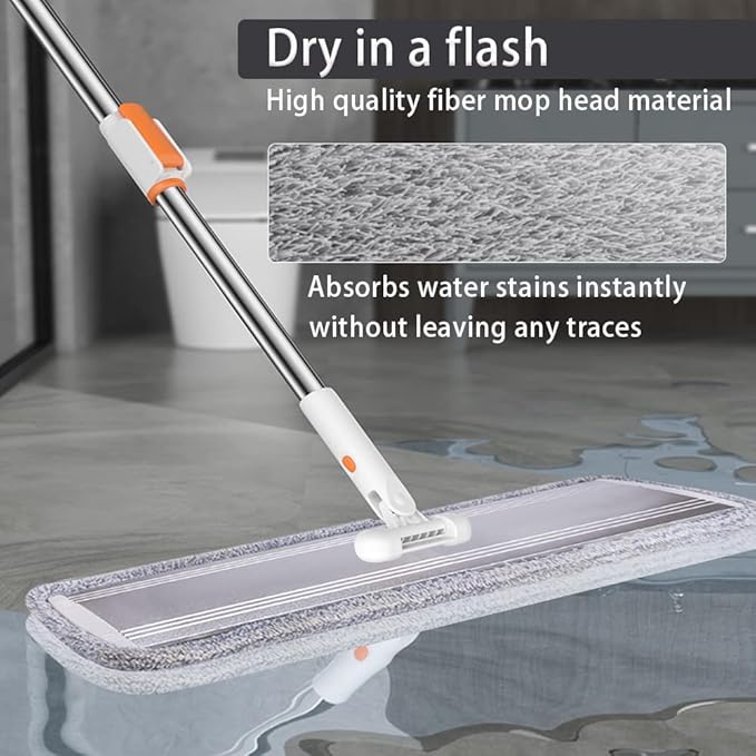 Flat Mop for Cleaning Floors Heavy Duty Microfiber Wet Mop Deep Cleaning for Hardwood, Tile & Laminate, Includes 4 Reusable Washable Pads and Adjustable Long Handle (32 in Mop Pads)