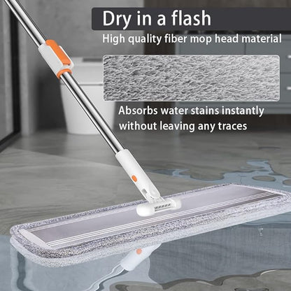 Flat Mop for Cleaning Floors Heavy Duty Microfiber Wet Mop Deep Cleaning for Hardwood, Tile & Laminate, Includes 4 Reusable Washable Pads and Adjustable Long Handle (32 in Mop Pads)