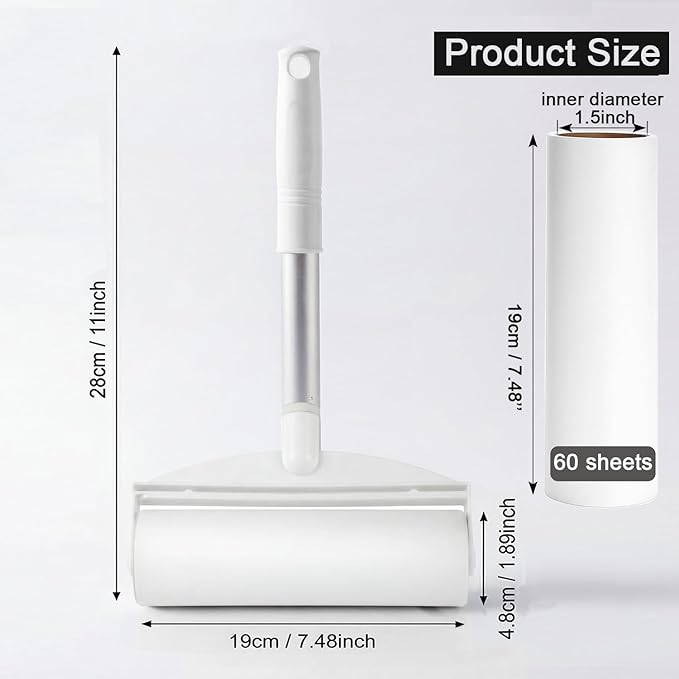 7.5 Inch Large Surface Lint Roller with 120 Sheets, Giant Extra Sticky Roller for Pet Hair, Dust Lint Remover for Clothes, Furniture, Household, Include 1 Handle 2 Rollers Dog Cat Hair Remover