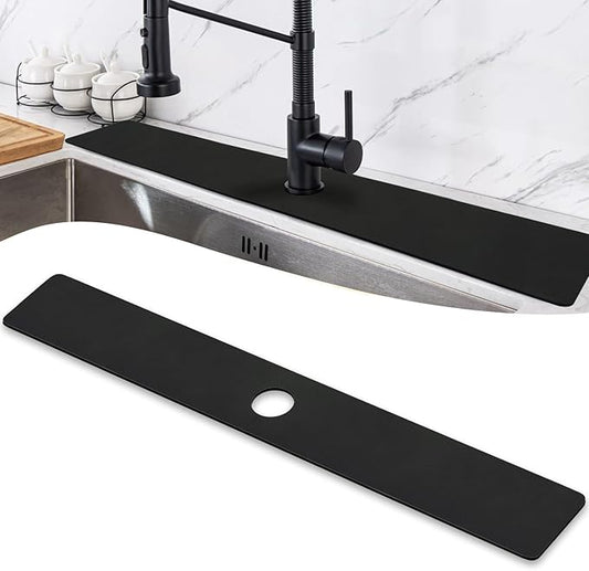 LOPNUR Faucet Mat for Kitchen Sink Cuttable, 29 Inch Extra Long Sink Splash Guard Behind Faucet, Super Absorbent Diatomite Sink Protector Mat, Bathroom Water Splash Guard Fast Dry, Easy to Cut, Black