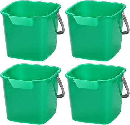 Peohud 4 Pack Sanitizing Buckets, 3 Quart Small Cleaning Buckets, Square Detergent Pail with Spout and Handle, Plastic Utility Bucket for Home Kitchen School Offices Commercial Use, Green