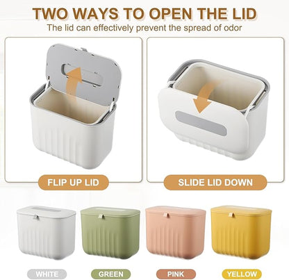 uxcell Kitchen Compost Bin Hanging Small Trash Can, 7L/1.8Gallon Plastic Trash Can with Lid, Suitable for Countertop, Under Sink or Wall Mounted, White
