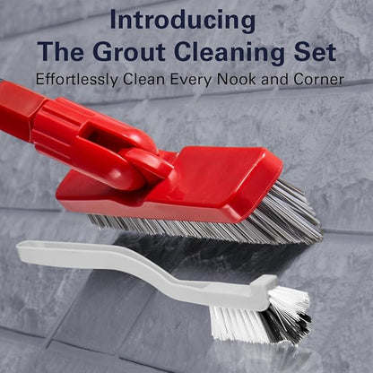 Foxtrot Living 2 in 1 Grout Brush with Long Adjustable Telescopic Handle and Handheld Stiff Bristle Scrubber, Swivel Grout Cleaner for Tile Floors, Grout Cleaning Brush for Floor Cleaning