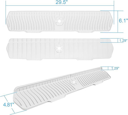 Faucet Guard - 90 Foldable Draining Mat for Kitchen Sink with 2 Drain Ports, Suitable for Bathroom, etc (White, 29.9"*5.9")