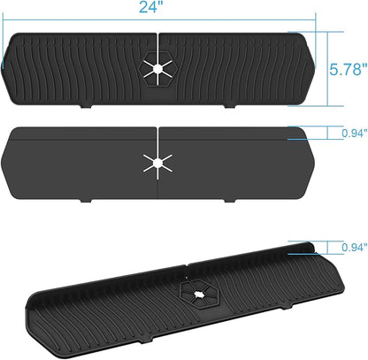 Faucet Guard - 90 Foldable Draining Mat for Kitchen Sink with 2 Drain Ports, Black, 24"*5.66"