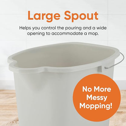 Superio Plastic Bucket Mop with Handle and Spout for Floor Cleaning (Soft Grey)