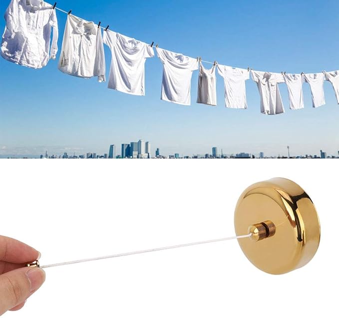 Retractable Clothesline, 304 Stainless Steel Heavy Duty Shower Clotheslines, 2.8m Nylon Wall Mounted Telescopic Washing Line with Screws Nuts, Bathroom Clothesline, Gold