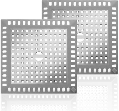 Drain Hair Catcher, 2pcs Square Shower Drain Cover for Bathroom, Drain Strainer, Stainless Steel and Silicone (Square)