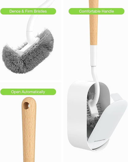 OSCIOSS Bamboo Toilet Brush Set, 2 Pack with Ergonomic Design, Compact Size, Durable Bristles, Wooden Holder for Bathroom Cleaning