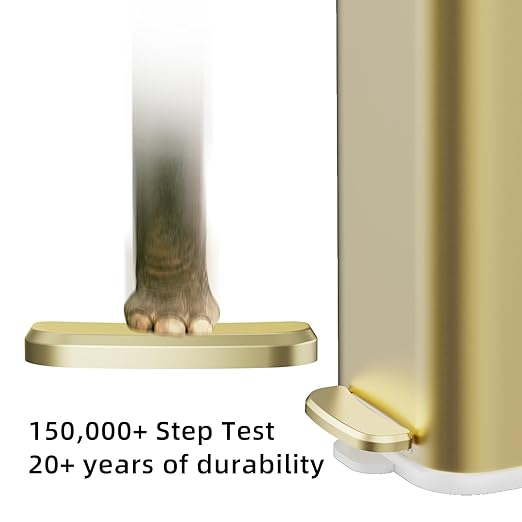 KdbK Champagne Gold Bathroom Trash Can with Lid Soft Close,1.6 Gallon Slim Garbage can,Small Metal Step Wastebasket for Office, Bedroom, Toilet, Live Room