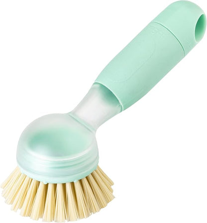 Vigar Rengo Dish Brush with Soap Dispenser - Dish Scrubber with Handle, Kitchen Scrub Brush for Dishes, Sink Cleaning Brush, Soap Dispensing Dish Wand with Nylon Bristles, Non Scratch - Turquoise