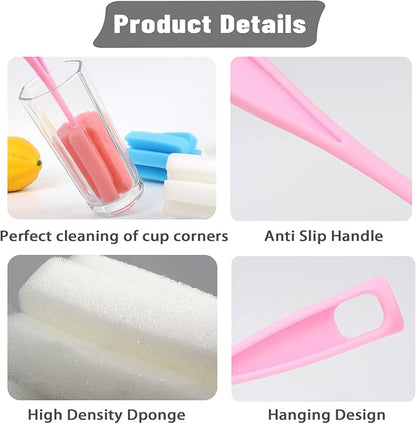 Bottle Brush Sponge 4PCS Cup Washer Brush Long Handle Cleaner Brush for Baby Bottle Glasswares Mugs Cups Kitchen Clean (4 PCS)