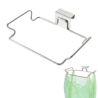 Trash Bag Holder, Stainless Steel Garbage Bag Holder Portable Under Sink Bag Hanger for Kitchen Cabinet Doors Bathroom