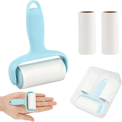 Blue Mini Lint Roller Travel Size,Reusable Lint Brush,Dog Cat Hair Remover with Ergonomic Handle and 3 Refills (90 Sheets)