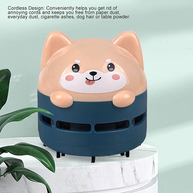 Mini Desktop Vacuum Cleaner, Cute Cartoon Desk Cleaner Strong Adsorption Table Vacuum with Detritus Bin for Cleaning Crumbs Dust (Blue)