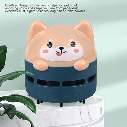 Mini Desktop Vacuum Cleaner, Cute Cartoon Desk Cleaner Strong Adsorption Table Vacuum with Detritus Bin for Cleaning Crumbs Dust (Blue)