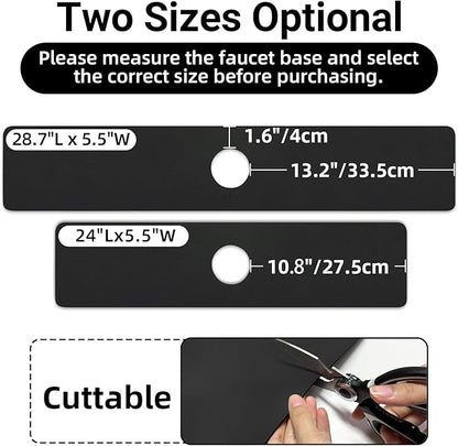 LOPNUR Faucet Mat for Kitchen Sink Cuttable, 24 Inch Long Sink Splash Guard Behind Faucet, Super Absorbent Diatomite Sink Protector Mat, Bathroom Water Splash Guard Fast Dry, Easy to Cut, Black
