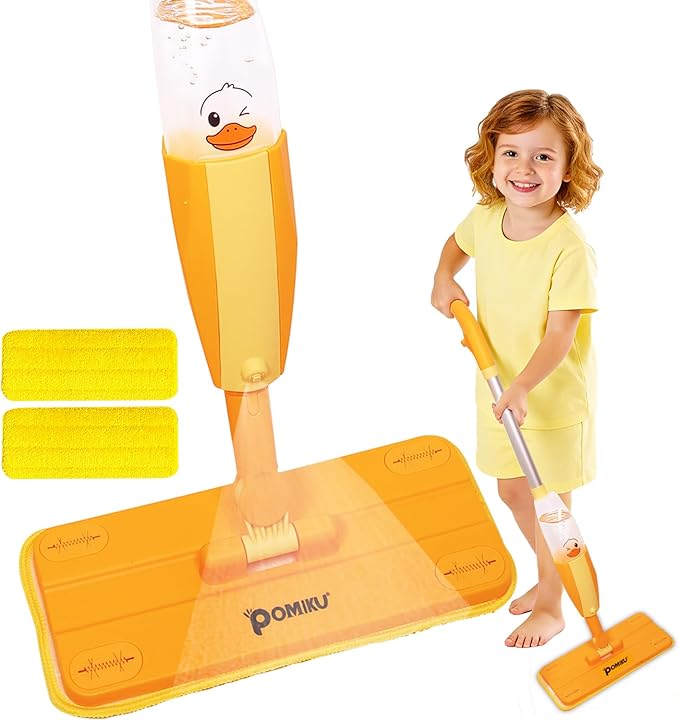 Kids Spray Mop for Age 2+ 3, 4, 5, 6 Year Old, Functional Cleaning Set for Toddlers Pretend Play Housework, Montessori Toys Gifts for Boys Girls (2 Microfiber Pads)