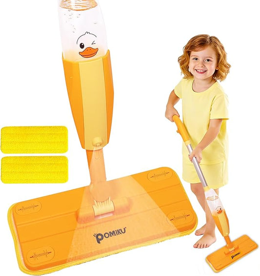 Kids Spray Mop for Age 2+ 3, 4, 5, 6 Year Old, Functional Cleaning Set for Toddlers Pretend Play Housework, Montessori Toys Gifts for Boys Girls (2 Microfiber Pads)