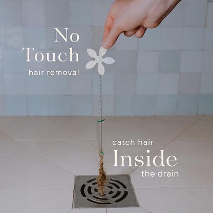 DrainWig Shower Drain Hair Catcher – Disposable Bathroom Hair Trap, Easy to Install in Shower Drain Cover, Helps Prevent Clogs – As Seen on Shark Tank – White Flower (2-Pack)