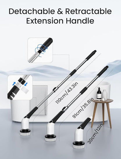 Keimi Electric Spin Scrubber, 2025 New Cordless Shower Cleaning Brush with 8 Replaceable Brush Heads, 3 Adjustable Speeds, and Adjustable Extension Handle for Bathroom Floor Tile